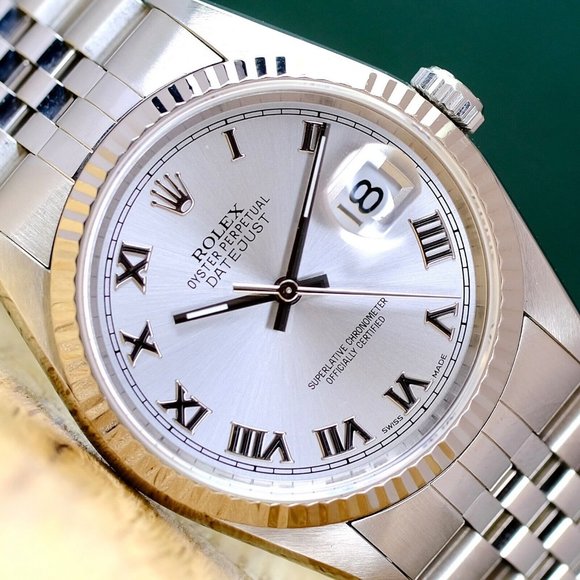 ROLEX DATEJUST UNISEX WATCH 36 MM SILVER ROMAN DIAL STEEL FLUTED JUBILEE 16234 - Picture 2 of 11